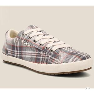 Taos Footwear Star Plaid Lace Up Sneakers Women's 8 Gray Preppy Academia Neutral